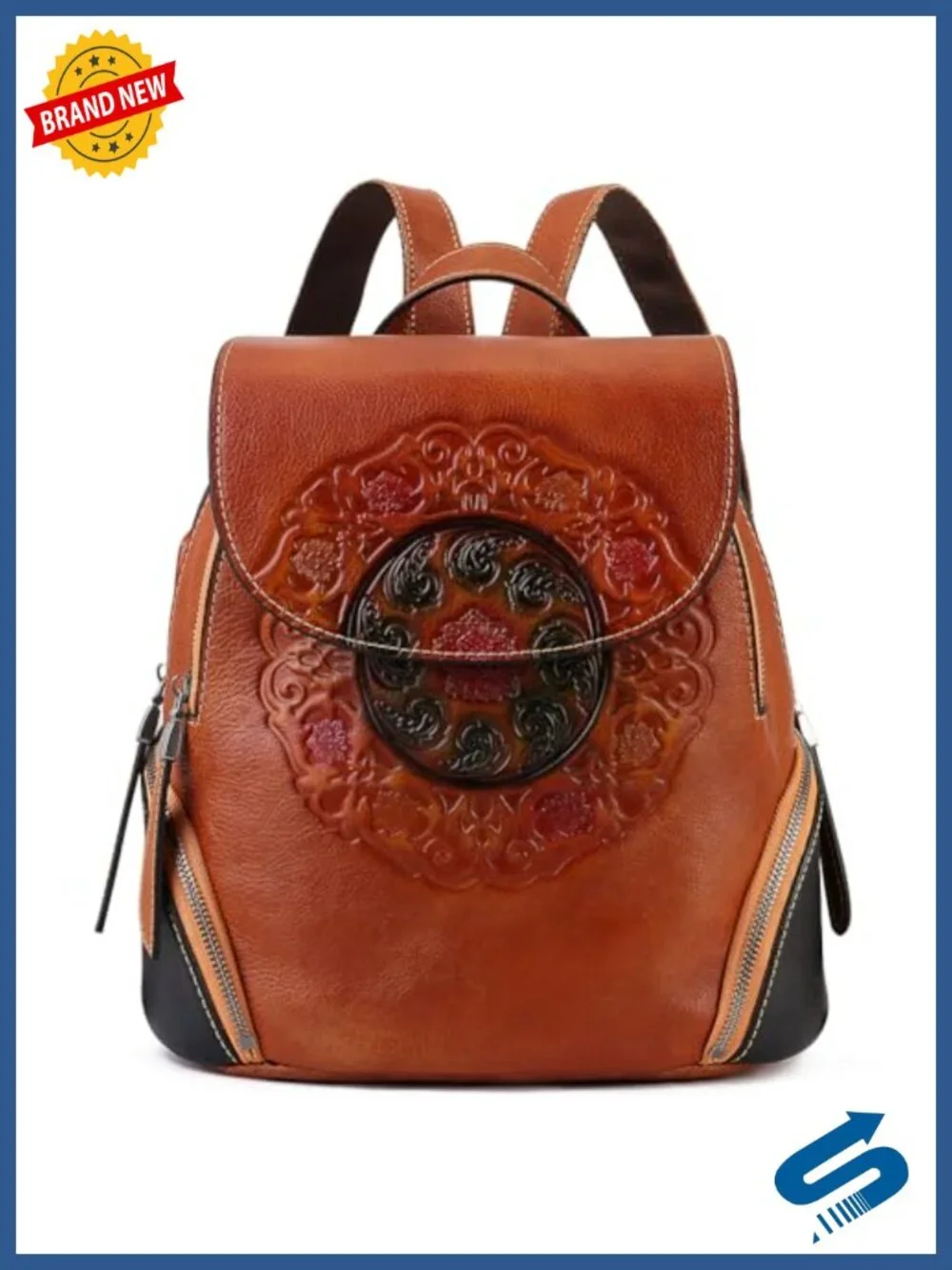 Genuine Leather Anti Theft Travel Backpack with USB Port Vintage Embossed